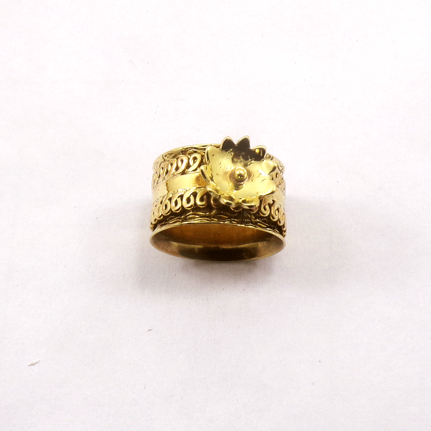 Ring Size - 7 Brass Spinner Ring F - BSPR998 18K Gold Plated Brass Flower Spinner Challa Fashion Finger Ring